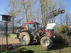 Traktor hält den Baum