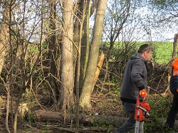 Anton Rockenbauer mit der Motorsäge